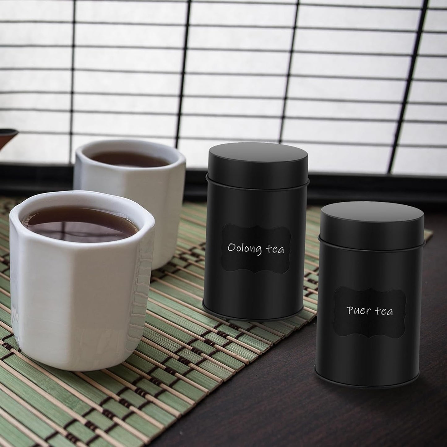 Tanlade 3 Pcs Tea Tin Canister Metal Round Can with Airtight Lid Double Sealed Tea Tin Canisters, with 1 Erasable Chalk Marker and 16 Stickers for Loose Leaf Coffee Sugar, 16 oz
