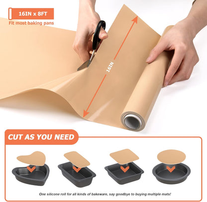 Silicone Baking Mat Roll - Best German Silicone - Non-slip Silicone Pastry Mat, Non-Stick Reusable Air Fryer Linner, Counter Mat, Oven Liner, Freeze Dryer Mat - 16IN x 8FT