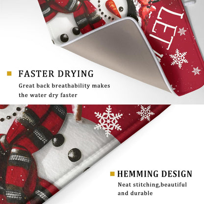 Merry Christmas Dish Drying Mat for Kitchen Counter 16x18 Inch Let It Snow Dish Draining Mat Xmas Snowflakes Decorations Fast Absorbent Tableware Cardinal Birld Dishes Pad for Coffee Bar Countertop