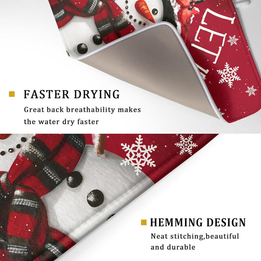 Merry Christmas Dish Drying Mat for Kitchen Counter 16x18 Inch Let It Snow Dish Draining Mat Xmas Snowflakes Decorations Fast Absorbent Tableware Cardinal Birld Dishes Pad for Coffee Bar Countertop