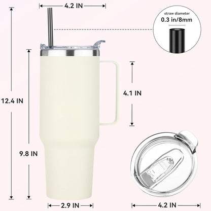 HASLE OUTFITTERS 40 oz Stainless Steel Tumbler with Handle, Vacuum Insulated Tumblers Bulk, Reusable Double Wall Travel Coffee Mug, Durable Powder Coated Water Bottle(Beige, 1)