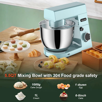 HOWORK Stand Mixer,10+p Speeds With 5.5QT Stainless Steel Bowl,Dough Hook, Wire Whip & Beater,for Most Home Cooks,Blue