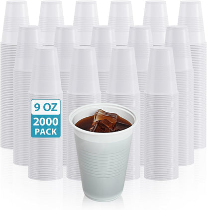 Lilymicky 2000 PACK 9 oz White Plastic Cups, 9 Ounce Disposable Drinking Cups for Birthday Parties, Picnics, Ceremonies