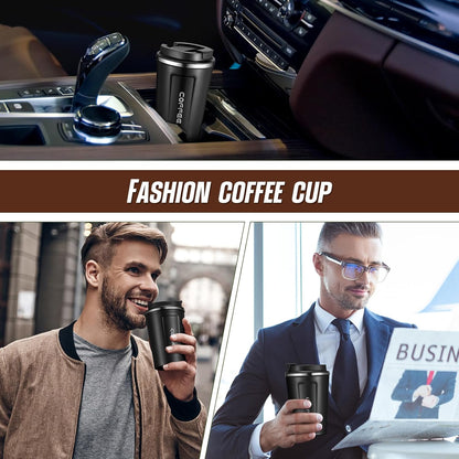 Sieral 4 Pcs 13 oz Travel Coffee Mug Insulated Reusable Coffee Cups with Leakproof Lid Stainless Steel Portable Tumbler for Keep Hot or Ice Milk Tea(Black)