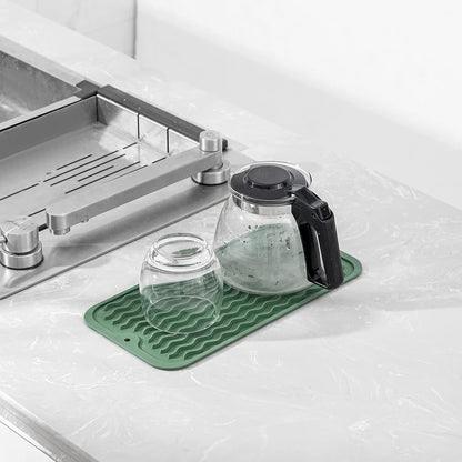 Silicone Dish Drying Mat for Multiple Usage,Easy clean,Eco-friendly,Heat-resistant Silicone Mat for Kitchen Counter or Sink,Refrigerator or Drawer Liner Green S 12 inches x 6 inches