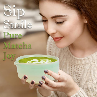 Matcha Whisk Set, 5pcs Japanese Ceremony Matcha Tea Kit Includes Ceramic Matcha Bowl with Spout, Bamboo Whisk & Holder, Traditional Scoop, Stainless Sifter, Gift for Matcha Lovers Beginner