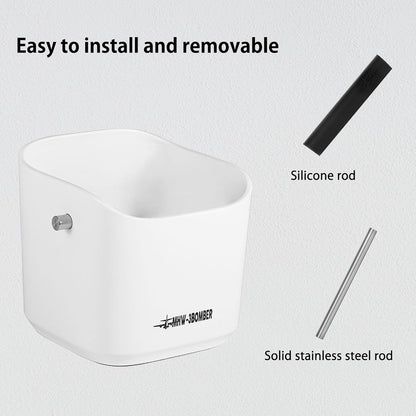 MHW-3BOMBER Coffee Knock Box Mini Espresso knock box Square Non-Slip With Removable Knock Bar (White Set, 1.2L)