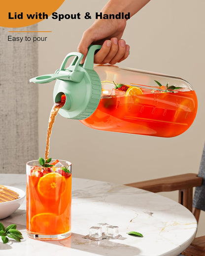 64oz Glass Mason Jar Pitcher with Lid and Spout, 2 Quart Airtight Glass Water Jug, Leakproof Wide Mouth Mason Jar Pitcher for Iced Sun Tea, Milk Storage, Cold Brew Coffee, Juice, Green