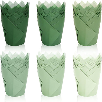 180Pcs Sage Green Tulip Cupcake Liners Gradient Green Muffin Baking Cups Cupcake Wrappers for Wedding Bridal Shower Spring Holiday Party Supplies