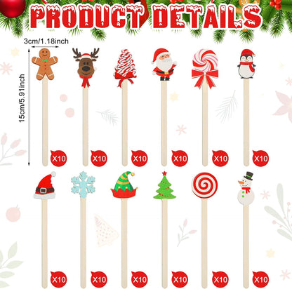 Jinei 120 Pcs Christmas Wooden Coffee Stirrers Wood Cocktail Coffee Stir Sticks Disposable Drink Stirrers for Stirring Hot Chocolate Milkshake Restaurant Home Office(Novel Style)