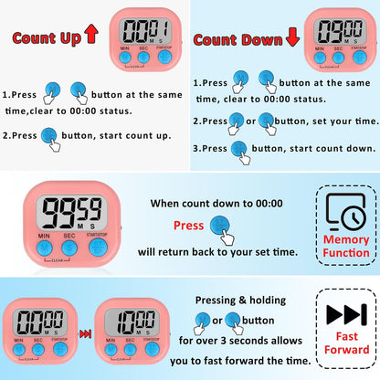 ZILLEEN Classroom Timer for Kids Teachers Digital Timers, Blue Pink 6 Pack