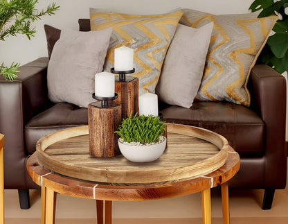 Round Ottoman Table Tray Round-24 - Rustic Wooden Serving Tray for Farmhouse Decorative Oversized Coffee Table Trays Living Room Kitchen Counter Breakfast Nature
