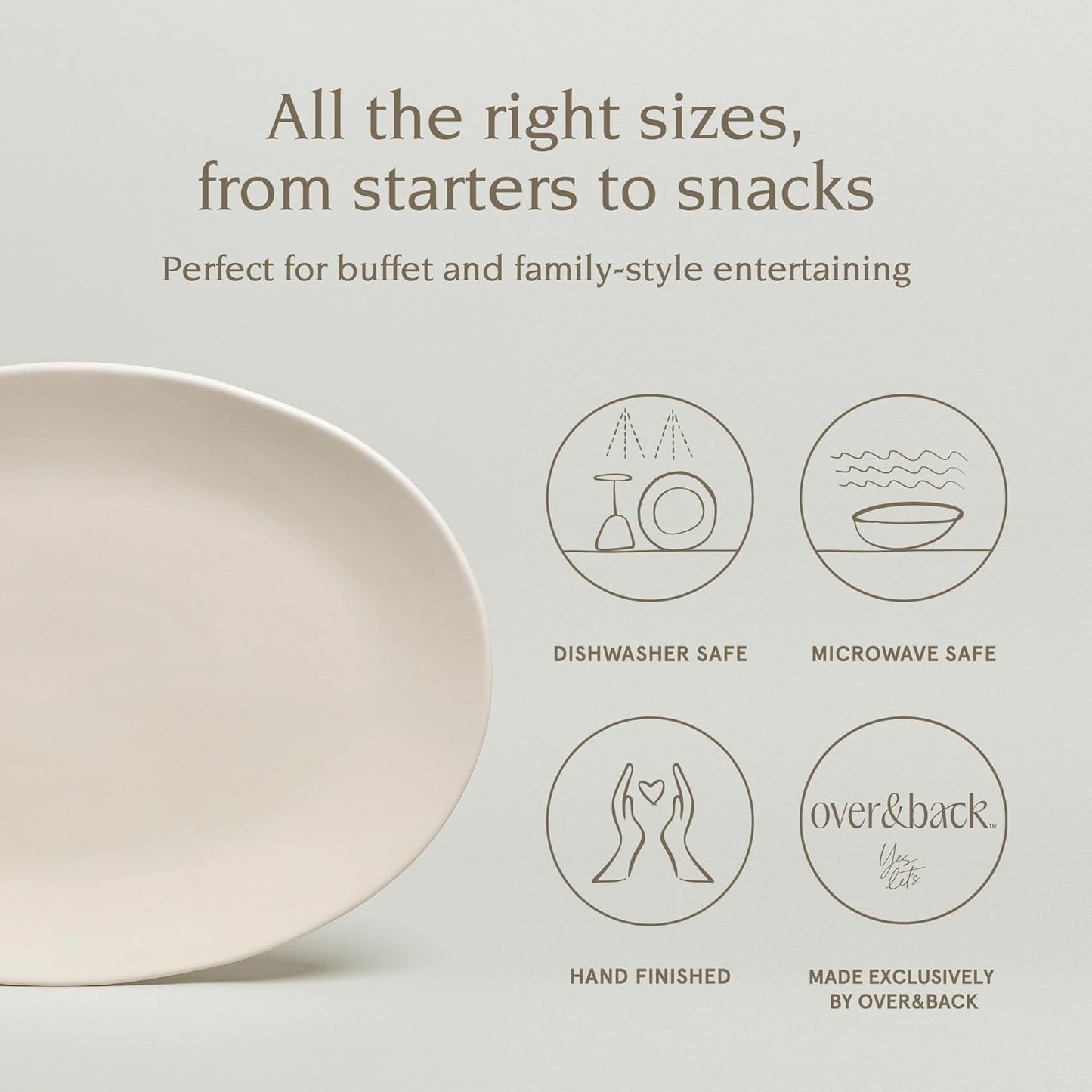 over&back Coupe Stoneware Serving Platter - Elegant 1-Piece Oval Serving Platter to Complete Your Kitchen Set - 16.4" x 11.5" - Semi-Matte Ivory