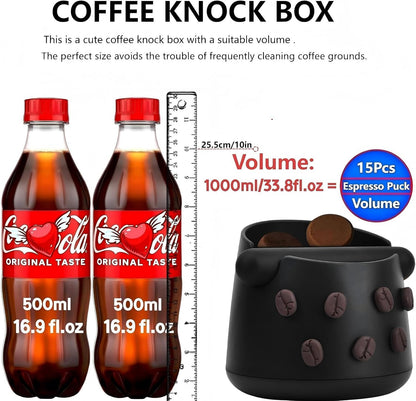 Coffee Knock Box, Espresso Knock Box with Barista Towels, Coffee Grounds Container Disposal,Removable Knock Bar and Non-Slip Base, Espresso Machine Accessories,Black, JDHAVMOS