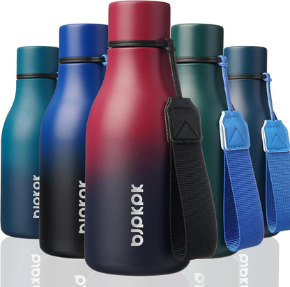 BJPKPK Insulated Water Bottles, 12oz Stainless Steel Metal Water Bottle with Strap, BPA Free Leak Proof Thermos, Mugs, Flasks, Reusable Water Bottle for Sports & Travel, Charming Black Red