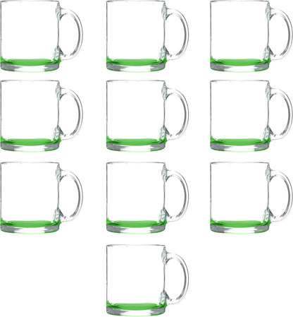 Libbey Clear Glass Coffee Mugs 13 oz. Set of 10, Bulk Pack - Perfect for Coffee, Tea, Espresso, Hot Cocoa, Other Beverages - Green Bottom