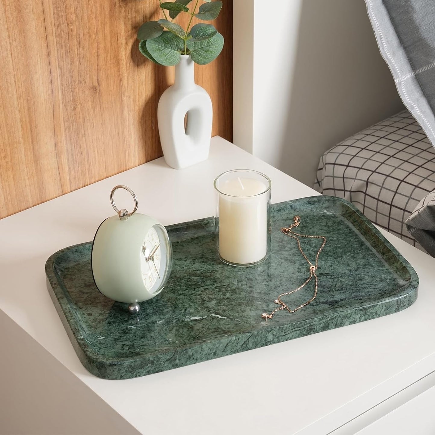 Marble Vanity Tray, Bathroom Tray for Countertop, 14'' Green Decoration for Dresser Organizer, Large Serving for Kitchen, Marble Storage for Coffee Table, Perfume, Jewelry Holder