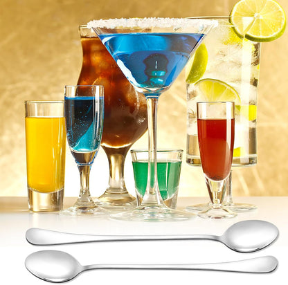 2 PCS Ice Tea Spoons Long Stainless Steel Teaspoons for Stirring Ice Cream Spoons Drink Mixing Spoon Long Silver Coffee Cocktail Mixing Spoon for Dessert Shakes