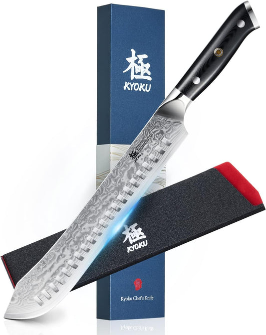 KYOKU Gin Series 10" Bullnose Butcher Knife for Meat Cutting With Silver PVD Coating - Japanese VG10 Steel for Professional Chefs & Home Cooks, Commercial & Home Kitchen