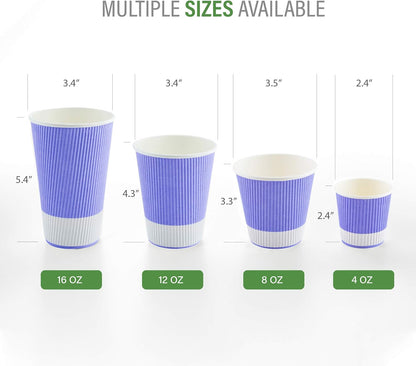 Restaurantware 8 Ounce Double Wall Disposable Coffee Cups, 500 Insulated Light Purple Paper Tumblers with Ripple Wall Design, Lids Sold Separately for Hot Drinks like Tea, Hot Chocolate and More