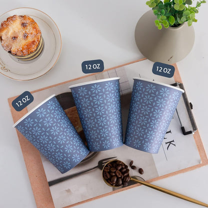 240 Pack 12 oz Disposable Paper Cups, Hot/Cold Beverage Paper Drinking Cups, Navy Floral Paper Coffee Cups 12 oz for Home-use, Office, Restaurant and Events