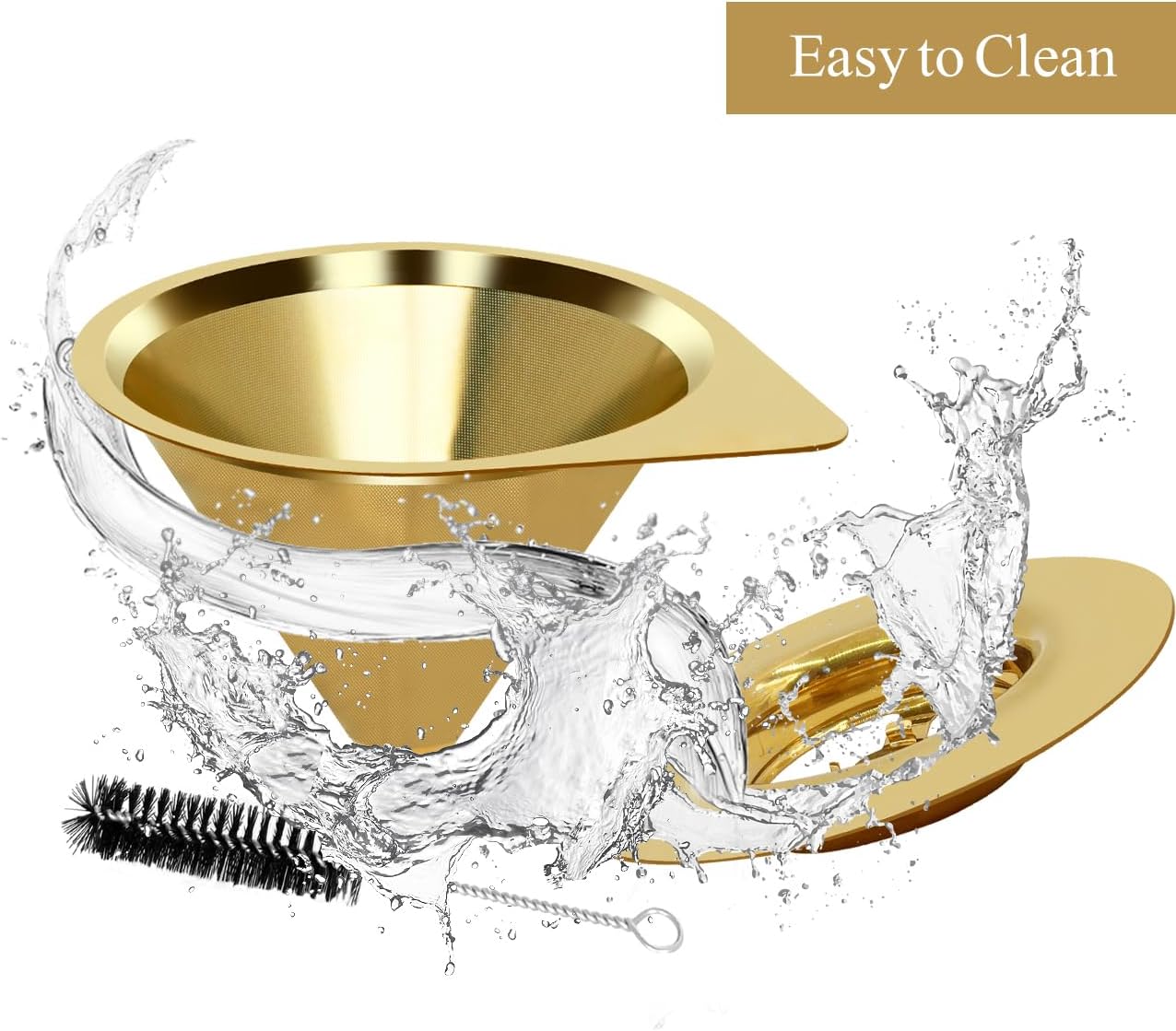 LHS Pour Over Coffee Dripper Reusable Coffee Filter Paperless Coffee Filter Stainless Steel Pour Over Coffee Maker Cone Coffee Dripper for 1-2 Cup,Gold