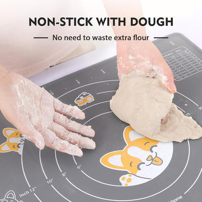 Ourokhome Silicone Baking Mat Sheet and Pastry Dough Cutter, 0.5 Inch Thick 20'' X 16" BPA free Silicone Rolling Mat, Non-Stick and Anti-Slip, Dishwasher Safe (Gray)