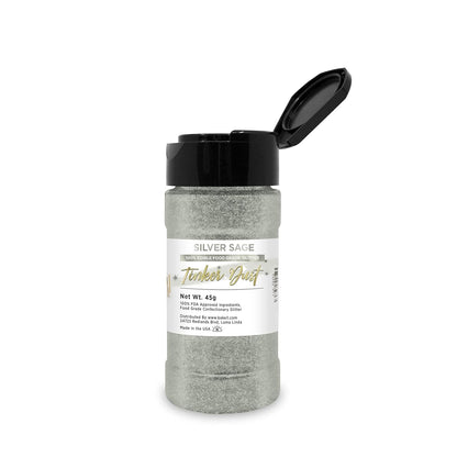 Silver Sage BAKELL Edible Glitter, 45 Grams | TINKER DUST Edible Glitter | KOSHER Certified | 100% Edible Glitter | Cakes, Cupcakes, Cake Pops, Drinks, Dessert Vegan Glitter & Dusts (45g Shaker, Silver Sage)