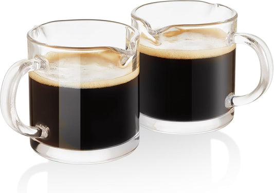 Ackers Clear Espresso Cups Set of 2,4 OZ Double Spouts Cups,Milk Cup with Handle, Espresso Accessories for Machine, Small