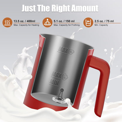 Milk Frother, 4-in-1 Milk Frother and Steamer, 13.5oz/400ml Automatic Hot and Cold Foam Maker and Milk Warmer, Electric Frother for Coffee, Latte, Cappuccino, Macchiato, Matcha(Red)