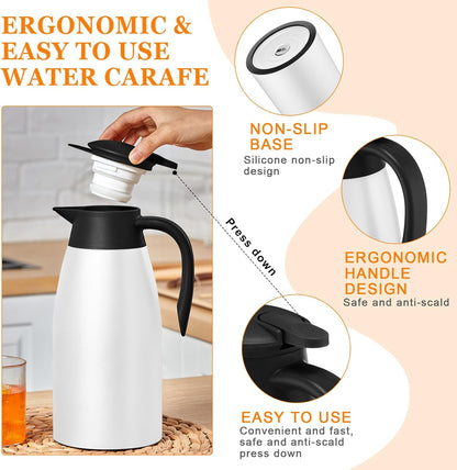 Norme 2 Pcs Thermal Coffee Carafe Insulated Stainless Steel Coffee Carafe for Hot Liquid Vacuum Thermal Pot Creamer Pitcher Dispenser with Brushes Keeping Hot Water Milk(Black, White)