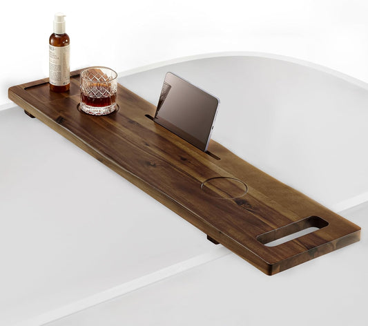 Tinamo Acacia Bathtub Tray Caddy with Adjustable Legs - Bath Tub Tray for Freestanding Tubs - 39x9.75 Inch Large Wooden Anti-Tipping Tub Tray for Bathtub with Accessories Holders (Walnut, 39x9.75)