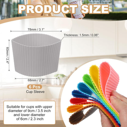 uxcell 6Pack Coffee Cup Sleeves, Reusable Silicone Heat Resistant Cup Protective Sleeve Nonslip Mug Protector Cover for Home Travel Coffee Mug Glasses Water Bottle Boots, Gray