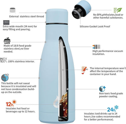 BJPKPK Insulated Water Bottle 12oz Small Stainless Steel Water Bottles Reusable Metal Thermos Keep Cold and Hot,Sky Blue