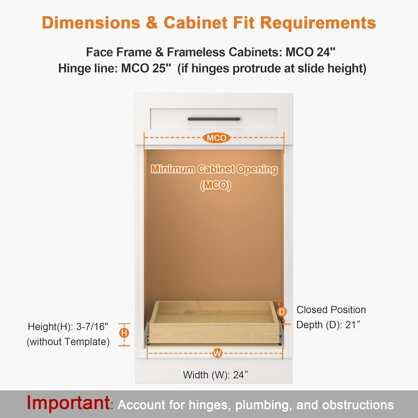 ALINE FURNITURE Pull Out Drawers for Cabinets Birch Wood, 24" W X 21" D Soft Close Slide Out Drawer for Kitchen Cabinets, Pull-Out Shelves, Sliding Shelf for Pantry Cabinet Organizer