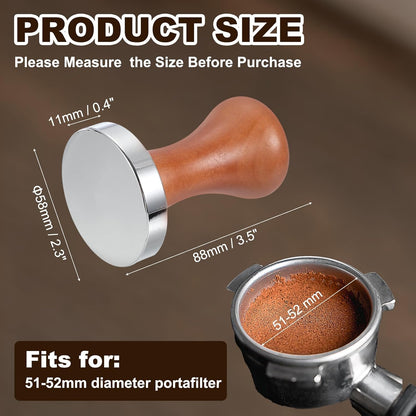 uxcell 58mm Coffee Tamper, Stainless Steel Espresso Press Tamper, Espresso Tamper with Wooden Handle Suitable for Coffee Shop, Restaurant Bar, Bakery (Dark Brown)
