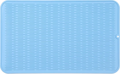 Silicone Dish Drying Mat for Multiple Usage,Easy clean,Eco-friendly,Heat-resistant Silicone Mat for Kitchen Counter or Sink,Refrigerator or Drawer Liner Light Blue 3XL 28 inches x 18 inches