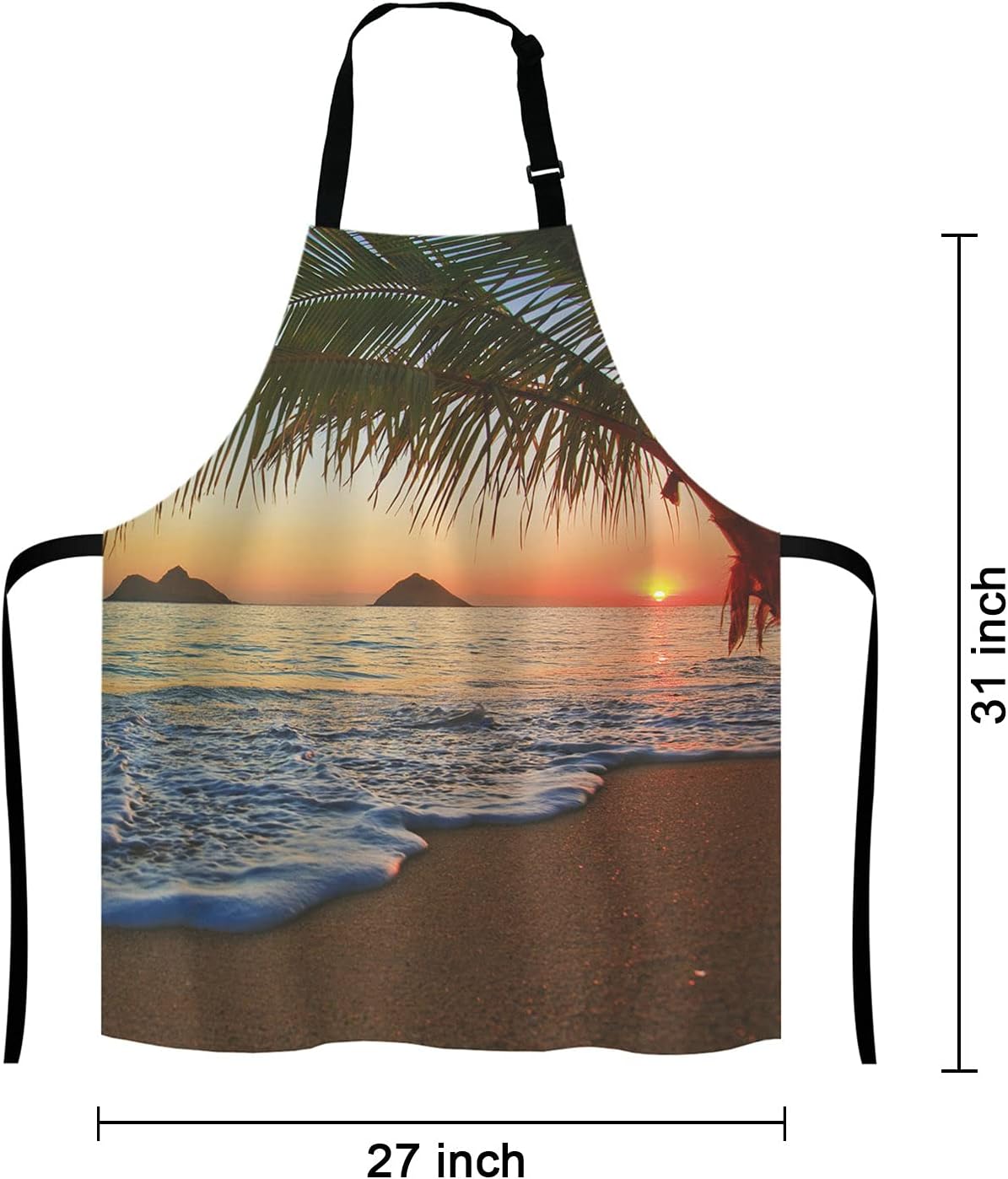 Pacific Sunrise At Lanikai Beach Adjustable Bib Apron, Hawaii Colorful Sky Wavy Cooking Kitchen Apron for Men Women