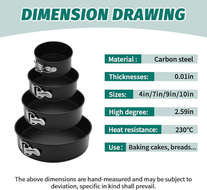 SHIKORI Cake Pan Set for Baking, Non-Stick Springform Pans Set of 4 (4, 7, 9 10 inch), Round Cheesecake Pan, Leak-Proof Cake Pans with Removable Bottom-Black 4 Pcs