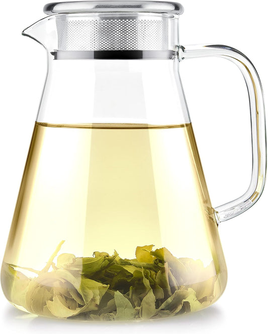 Teabloom One-Touch Tea Maker, 2-in-1 Teapot and Kettle with Stainless Steel Filter Lid for Loose Tea – Stain-free Borosilicate Glass Teapot (40 Oz) – Tea Connoisseur's Choice