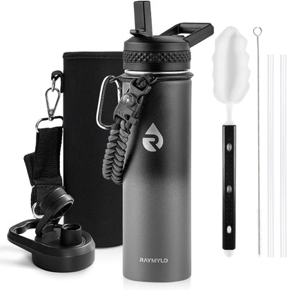 Insulated Water Bottle 20 oz, Triple Wall Vacuum Stainless Steel (Cold for 48 Hrs), Leak Proof & Non-BPA, Kids Water Bottle Jug for School with Straw Spout Lids, Dark Gray