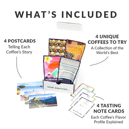 Atlas Coffee Club World of Coffee Discovery Set - Gourmet Coffee Gift Sampler - 4-Pack Variety Box of the World’s Best Single Origin Coffees - Freshly Ground Coffee