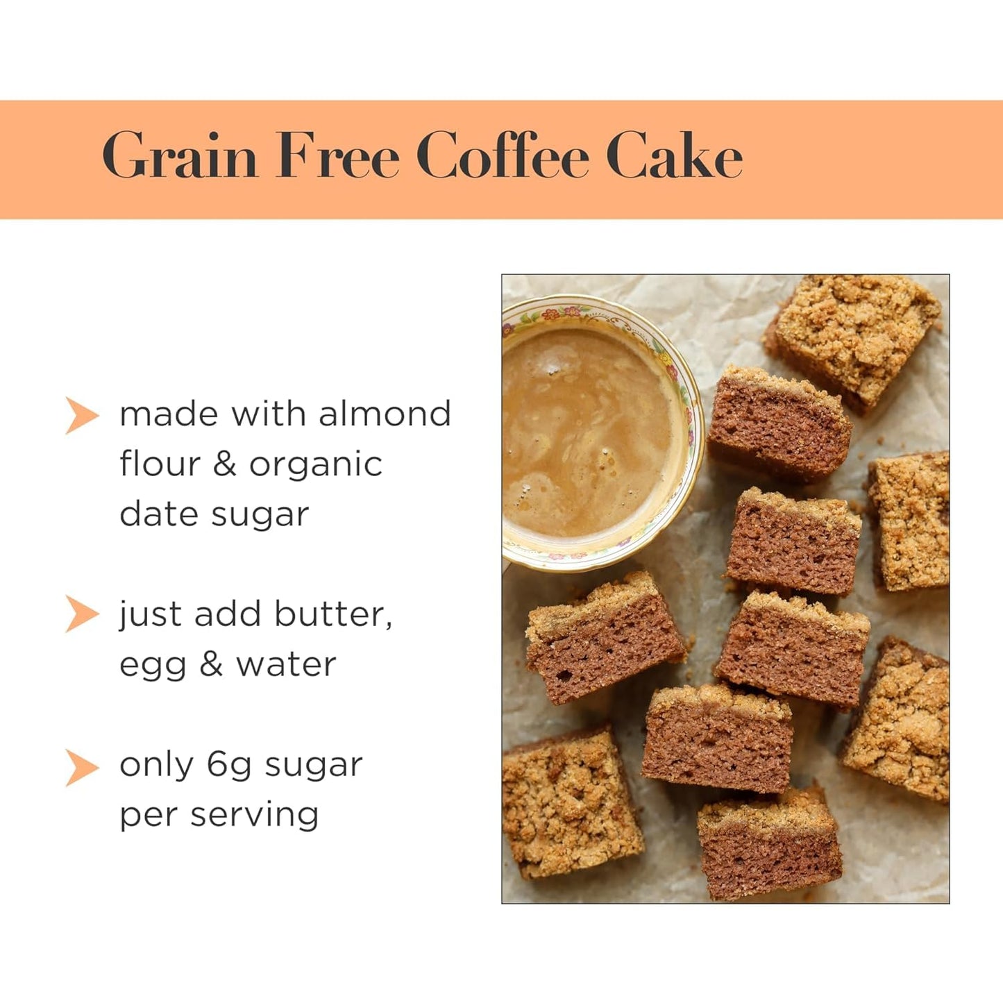 Stellar Eats Grain-Free Coffee Cake Baking Mix | Gluten-Free, Dairy-Free, Plant-Based, Paleo-Friendly, Naturally Sweetened with Date Sugar, Certified Kosher | Almond Flour-Based | 12.6 oz | 2 Pack
