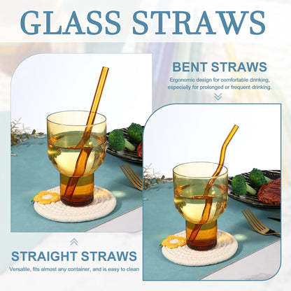 uxcell 4 Pcs Reusable Glass Drinking Straws, 7.87'' x 8 mm Reusable Straws Set with 4 Wave 1 Brush for Milkshakes Juice Coffee Milk Tea Cocktails, Midnight Cream Tone