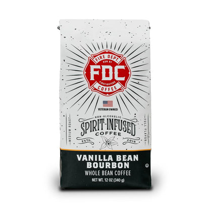 Fire Department Coffee - Vanilla Bourbon Coffee - Gives Back to Firefighters - Vanilla Bean Bourbon Infused Whole Bean - Non-Alcoholic - Roasted in the USA - Veteran Owned - 12 oz