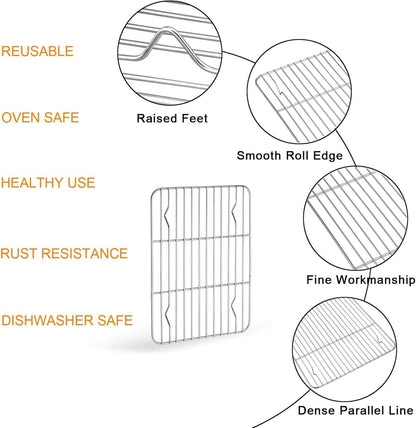 TeamFar Toaster Oven Pan Tray with Cooling Rack, Stainless Steel Toaster Ovenware Pan, Compact 8''x10''x1'', Healthy & Non Toxic, Rust Free & Easy Clean - Dishwasher Safe