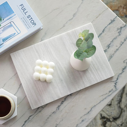 Koville Natural Marble Cutting Board for Kitchen Countertop, 12" x 8" Pastry Bread Macaron Display Board, Real Stone Slab Marble Cheese Boards, Bathroom Perfume Tray Candle Plate(Nestos White)