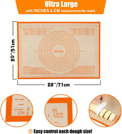 Non-slip Silicone Pastry Mat 28X20 inches Baking Mat with Measurement, Perfect for Dough, Pastry, Pie Crust, Fondant, Cookies, Bread, Pasta, Pizza, Food Grade Kitchen Counter Mats