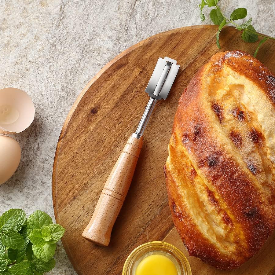 SAINT GERMAIN Premium Hand Crafted Bread Lame for Dough Scoring Knife, Tool Sourdough Slashing with 10 Blades Included Replacement Authentic Leather Protector Cover