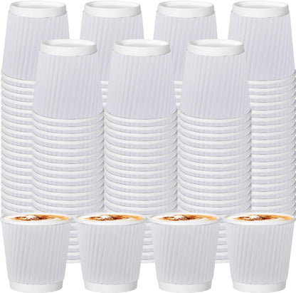 120 Pack Paper Espresso Coffee Cups, 4 oz Disposable Coffee Cups,Corrugated Insulated Ripple Wall, Paper Ripple Cup for Coffee, Hot Chocolate and Hot Tea Drinks -White